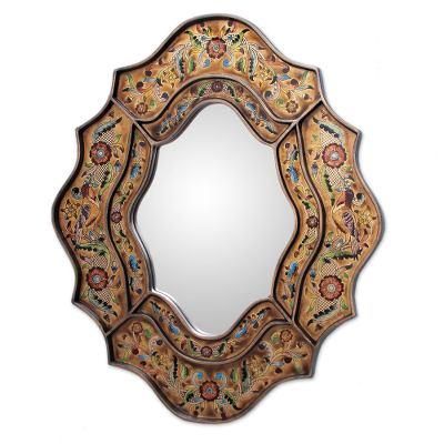 Song of Spring,'Reverse Painted Glass Floral Handmade Mirror'
