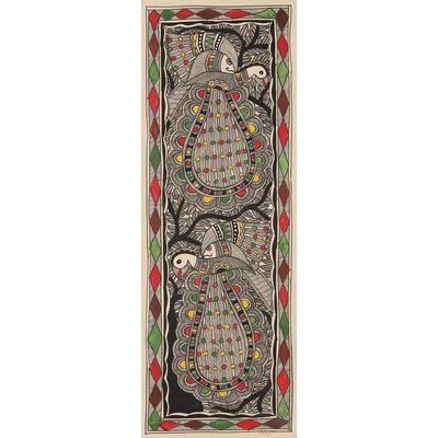 Peaceful Unity,'Madhubani Bird and Tree Painting on Handmade Paper'