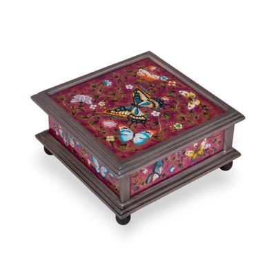 Purple Winter Butterflies,'Reverse Painted Glass Decorative Box with Butterflies'