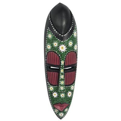 Ashanti Dots,'Hand-Painted Sese Wood Wall Mask'