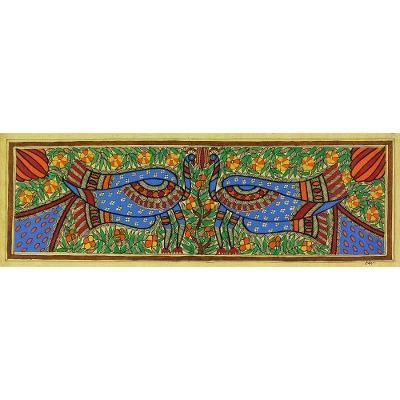 Madhubani painting, 'Peacock Dance II'