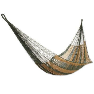 Mossy Mountain,'Hand Woven Single Hammock Moss Green Burnt Sienna Mexico'
