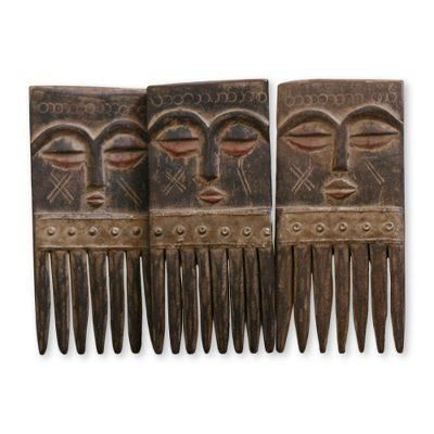 Ashanti Wisdom,'Handcrafted Wood Wall Combs (Set of 3)'