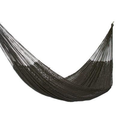 Uxmal Night,'Handmade Black Cotton Hammock (Double)'