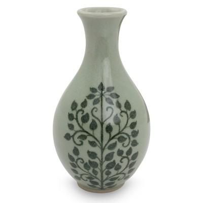 Celadon ceramic bud vase, 'Bodhi Tree'