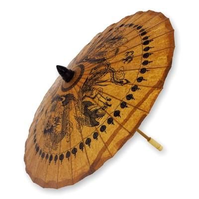 Paper and bamboo parasol, 'Dragons and Phoenixes'