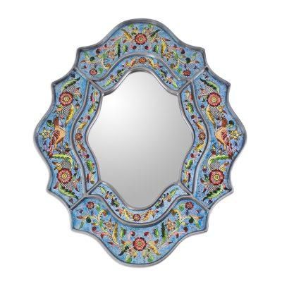 Blue Sky,'Artisan Made Reverse Painted Glass Wall Mirror'
