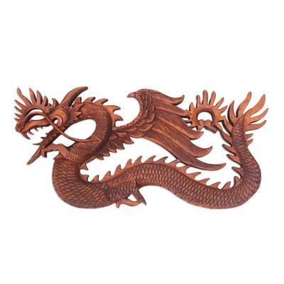 Sky Dragon,'Winged Dragon Wall Panel Hand Carved from Wood'