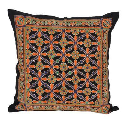 Palace Maze,'Embroidered Cotton Cushion Cover with Floral Motif'