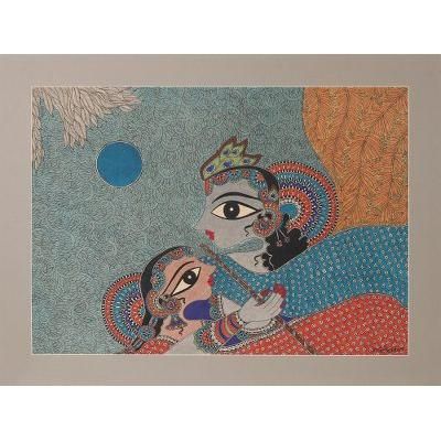 'God and Goddess of Love Madhubani Style Painting from India'