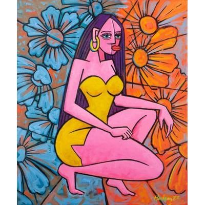Ni Wayan Rukma,'Acrylic Figure Painting with Floral Motif'