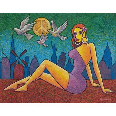 The Peace is Beautiful,'Signed Unstretched Expressionist Acrylic Painting from Bali'