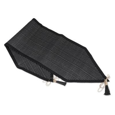 Night Geometry,'Black Cotton Blend Table Runner with Geometric Design'
