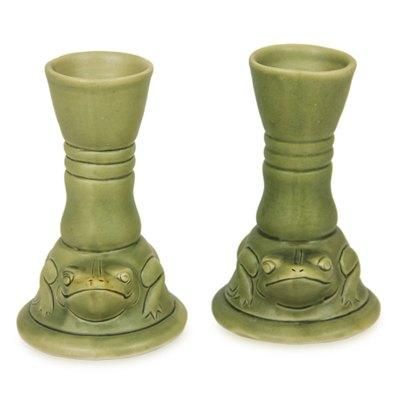 Ceramic candleholders, 'Yoke Frog' (pair)