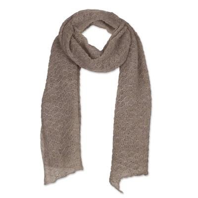 Taupe Gossamer,'Textured 100% Baby Alpaca Wrap Scarf in Taupe from Peru'