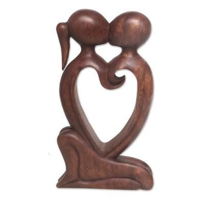 Eternal Bond,'Hand Carved Romantic Suar Wood Statuette from Bali'