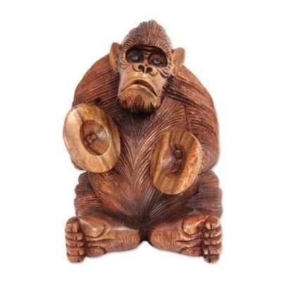 Wood statuette, 'Orangutan Plays the Ceng-ceng'