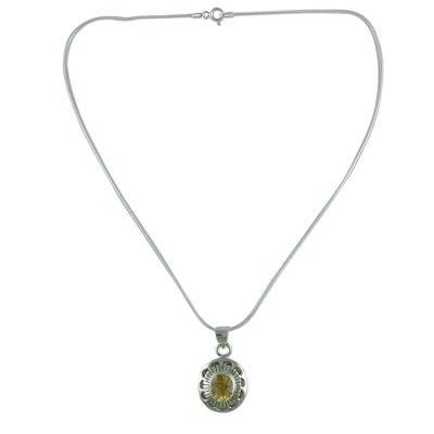 'Sun Halo' - Sterling Silver Necklace with Citrine from India Jewelry