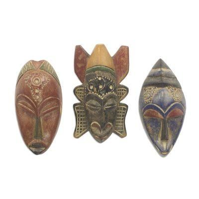 Mawunyo,'Set of 3 Authentic African Masks Handcrafted in Ghana'