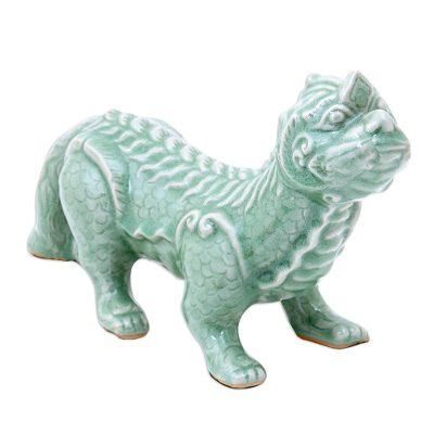 Mythical Mom,'Handmade Celadon Ceramic Mythical Sculpture'
