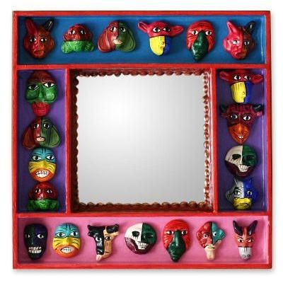 Mirror, 'Party of Masks' - Retablo Folk Art Wall Mirror