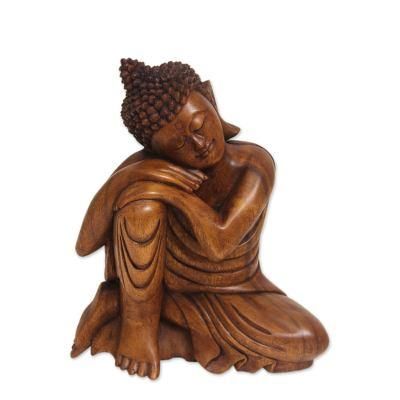 Wood statuette, 'Relaxing Buddha'