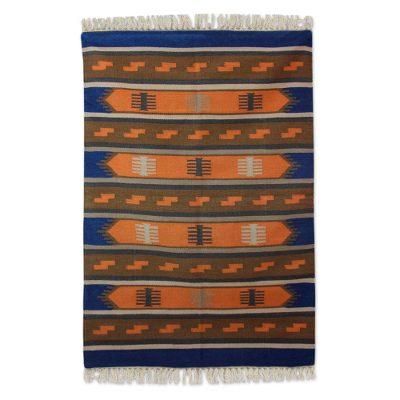 Wool dhurrie rug, 'Village Horizon' (4x6)