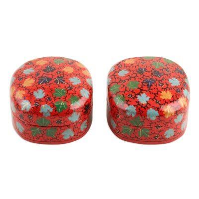 'Hand-Painted Papier Mache and Wood Decorative Boxes (Pair)'