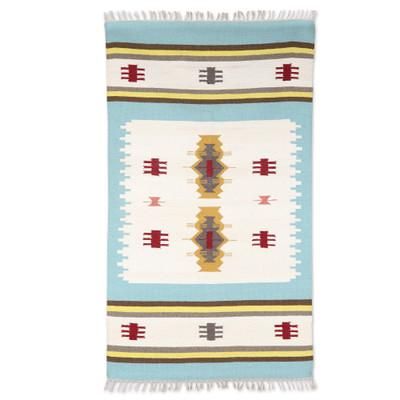 Geometric Tenderness,'Handloomed Wool Area Rug with Geometric Motifs (3x5)'