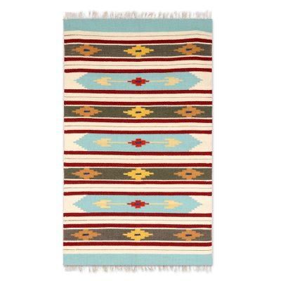 Starry Diamonds,'Diamond Pattern Wool Area Rug from India (3x5)'