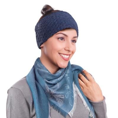 Passionate Waves in Blue,'Wave Pattern 100% Baby Alpaca Headband in Blue from Peru'