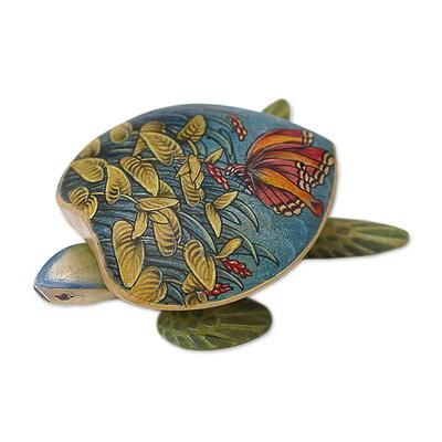 Butterfly Turtle,'Turtle Shaped Decorative Box with Butterfly Images'