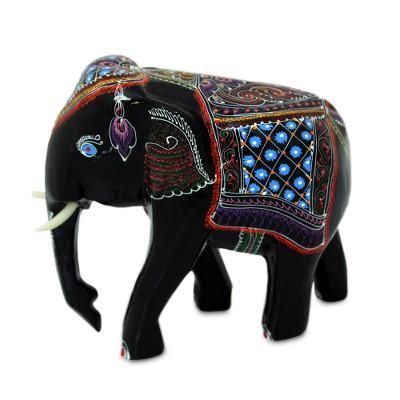 'Young Thai Elephant' - Lacquered Wood Figurine