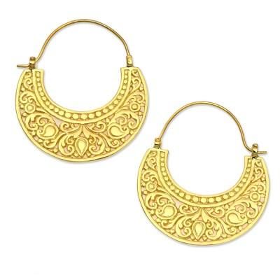 Ornate 22k Gold Vermeil Hoop Earrings from Indonesia 'Garden of Eden'
