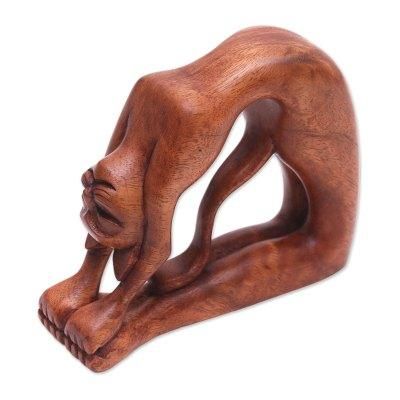 Ustrasana Kitty,'Suar Wood Sculpture of a Cat in Ustrasana Yoga Pose'