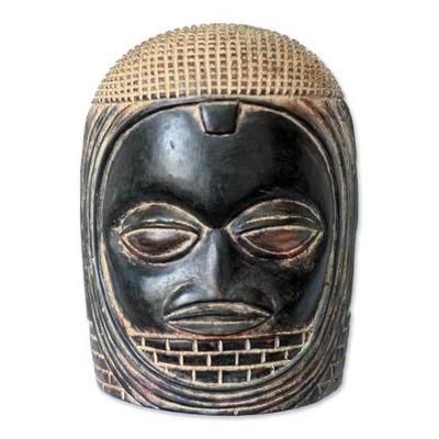 Africa Benin wood mask, 'Veiled Queen' - Beninese Wood Wall Mask