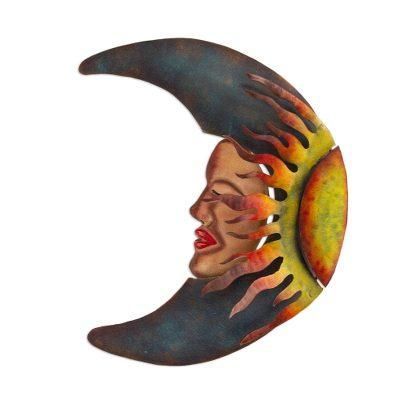 'Sensorial Eclipse' - Handcrafted Mexican Sun and Moon Steel Wall Art Sculpture