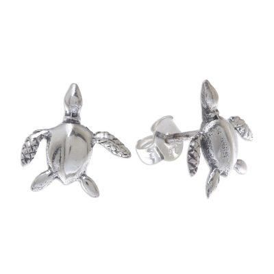 Sea Turtle Bliss,'Sterling Silver Sea Turtle Stud Earrings from Thailand'