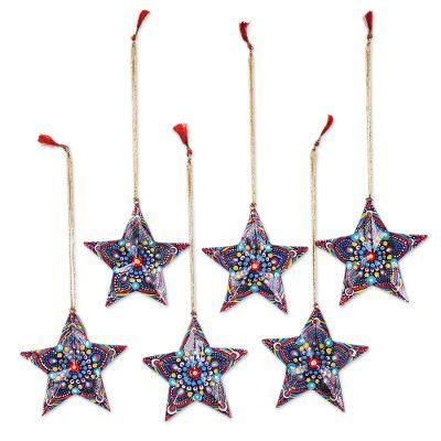 Cheerful Stars,'Handmade Star Ornaments from India (Set of 6)'
