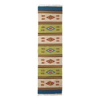 Wool runner, 'Diamond Oasis' (2.5x7.5)