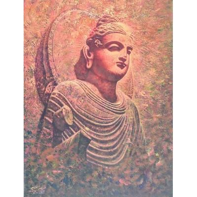Intelligence,'Original Impressionist Gandhara Buddha Painting'