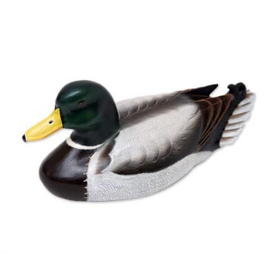 Wood statuette, 'Male Mallard' - Wood Duck Sculpture