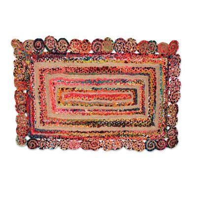 Festive Charm,'Jute and Recycled Cotton Area Rug from India (3x5)'