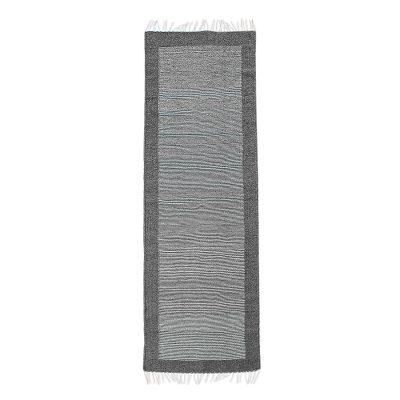 Fine Lines,'Grey and Ecru Wool Runner Rug from Oaxaca'
