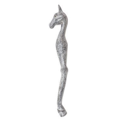 Horsing Around,'Hand Carved Black and White Suar Wood Horse Back Scratcher'