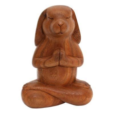Praying Beagle in Brown,'Suar Wood Praying Beagle Sculpture from Bali'