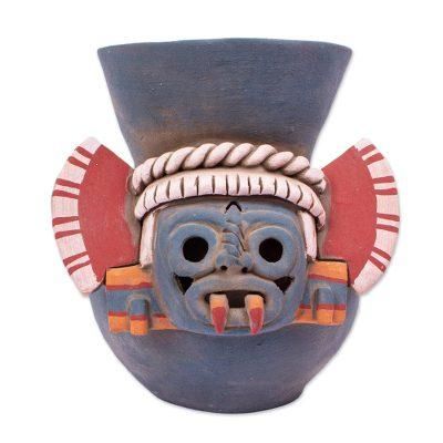 Lord of the Rainstorm,'Handcrafted Signed Ceramic Aztec Tlaloc Replica Vessel'
