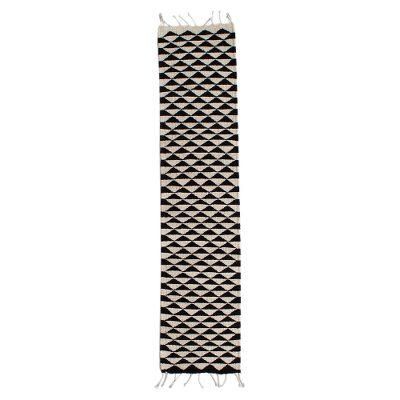 Mountains of Teotitlán,'Black and Ecru Triangle Motif Table Runner (39 Inch)'