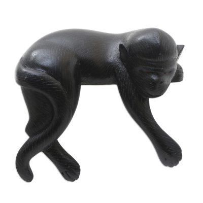 Sleeping Monkey in Black,'Suar Wood Black Monkey Statuette'
