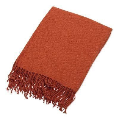 Diamond Mine in Flame,'Orange Acrylic and Alpaca Blend Throw Blanket'